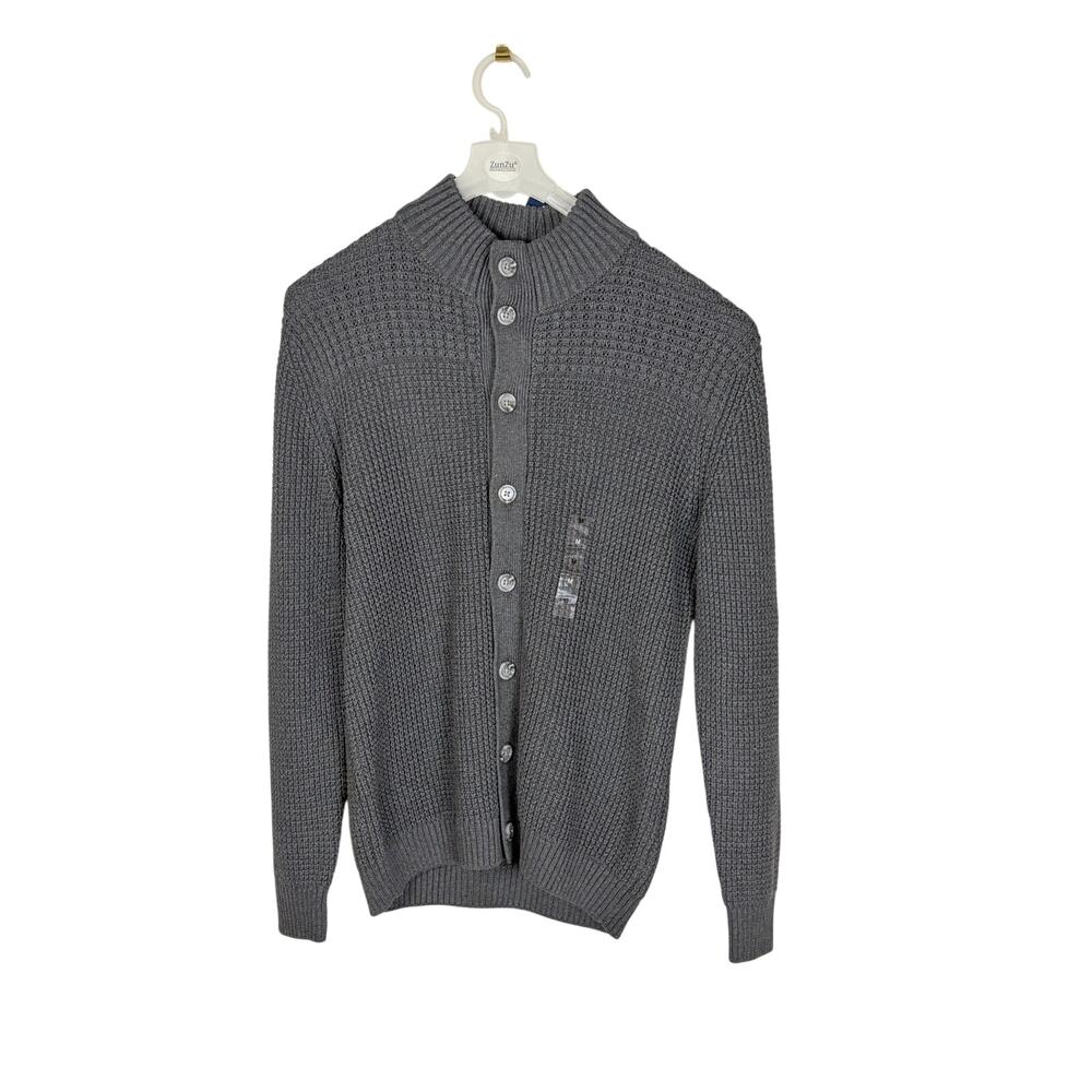 Club Room Gray Waffle Knit Cotton Cardigan Mens M NWT Button Front
